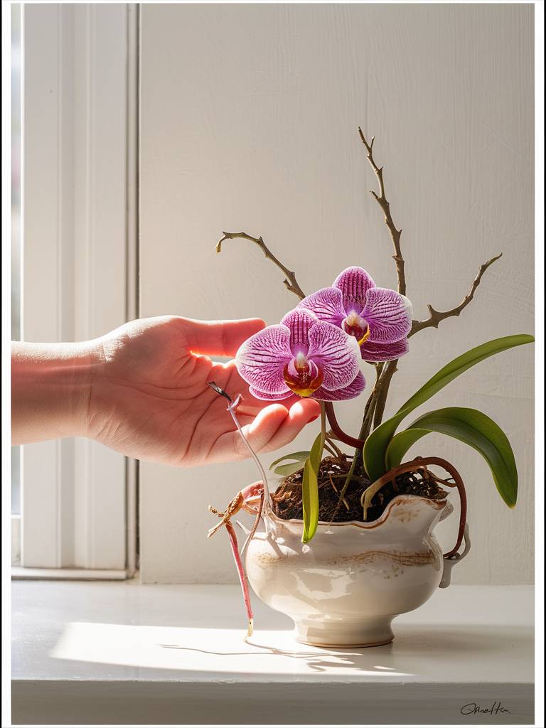 tending to a dying orchid